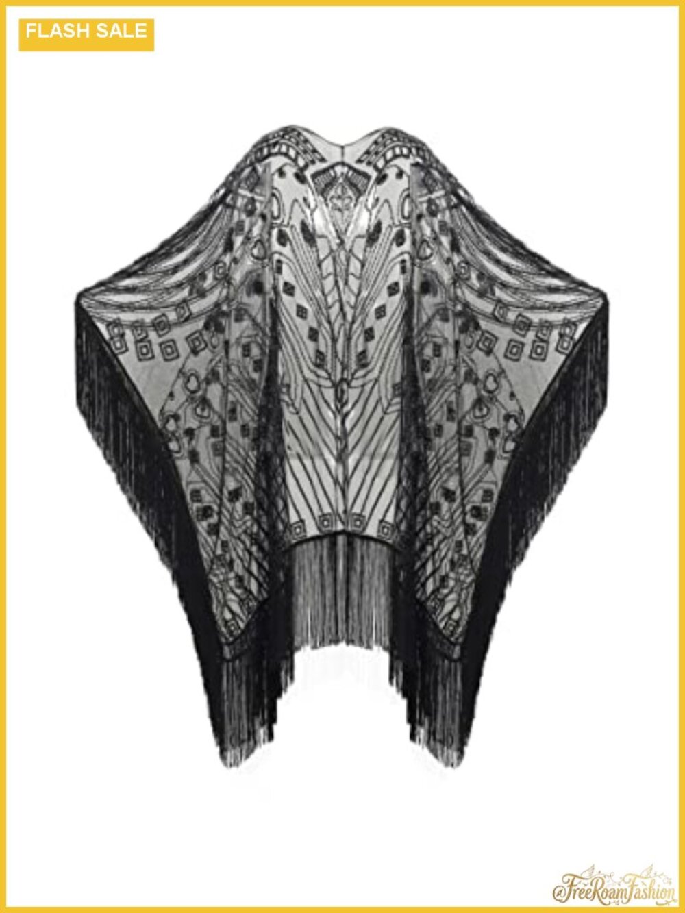 Fringed Sequin Beaded Shawl Wrap Evening Cape Cover Up One Size